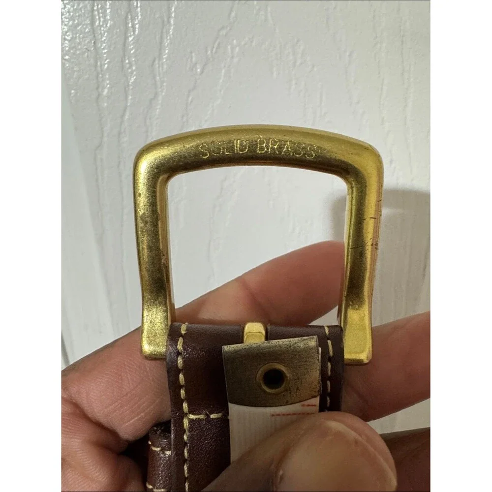 Men's Navy Braided Leather-Trim Brass Buckle Belt size 42 Nautical Preppy Summer